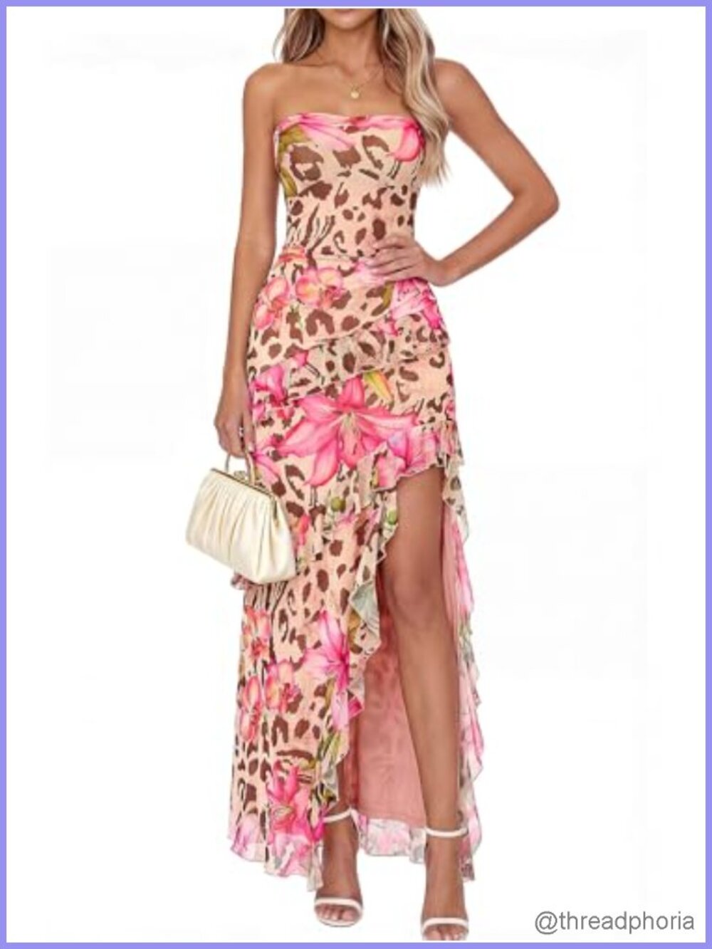 Off Shoulder Strapless Backless High Slit Maxi Dress Mesh Ruffle Hem
